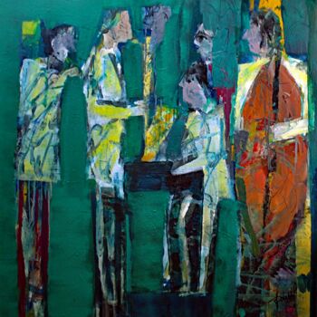 Painting titled "QUARTET JAZZ" by Jacques Donneaud, Original Artwork, Acrylic Mounted on Wood Stretcher frame