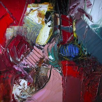 Painting titled "Abstraction en rouge" by Jacques Donneaud, Original Artwork, Acrylic