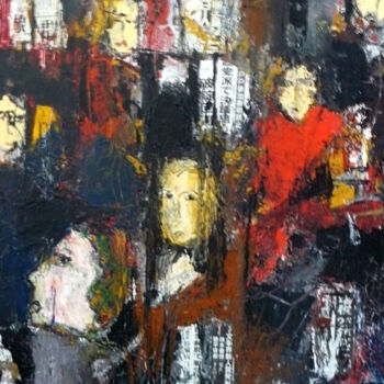 Painting titled "nocturne-les visages" by Jacques Donneaud, Original Artwork, Acrylic Mounted on Wood Stretcher frame