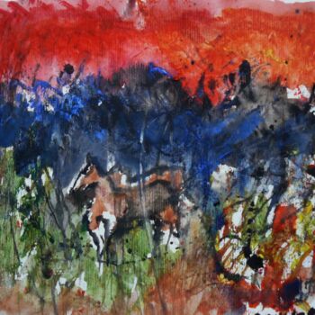 Painting titled "Paysage serein" by Jacques Donneaud, Original Artwork, Watercolor