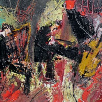 Painting titled "Trio musical avec h…" by Jacques Donneaud, Original Artwork, Acrylic Mounted on Wood Stretcher frame
