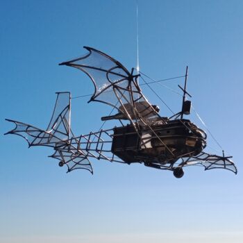 Sculpture titled "L'avion dragon" by Jacques-Etienne Henry, Original Artwork, Metals