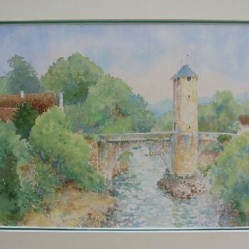 Painting titled "Pont d'Orthez" by Jacques Fontan, Original Artwork, Oil