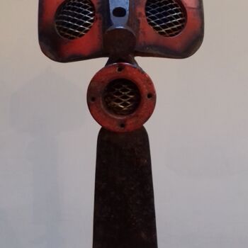 Sculpture titled "Masque africain pos…" by Jacques Gomes, Original Artwork, Metals