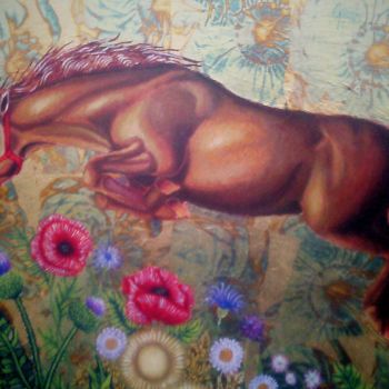 Pittura intitolato "poney" da Jacques Kaminski, Opera d'arte originale, Olio