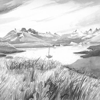 Peinture intitulée "mouillage Islandais" par Kiddo, Œuvre d'art originale, Encre