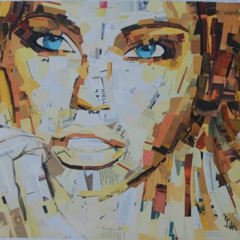 Collages titled "Les yeux bleus" by Jacques Lacourrege, Original Artwork, Acrylic