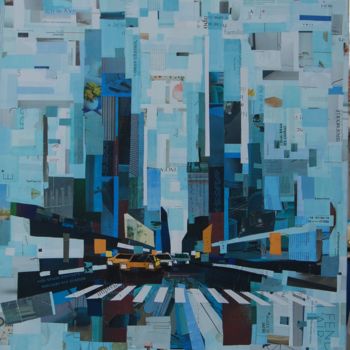 Collages titled "New York tout bleu" by Jacques Lacourrege, Original Artwork, Collages