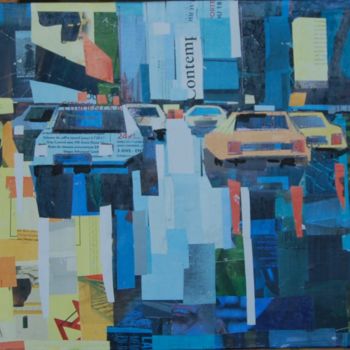 Collages intitulée "New York trafic" par Jacques Lacourrege, Œuvre d'art originale
