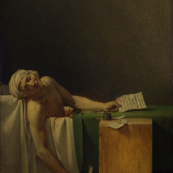 Schilderij getiteld "La mort de Marat" door Jacques-Louis David, Origineel Kunstwerk, Olie