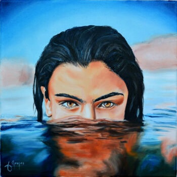 Painting titled "Regard de sirène" by Jacques Maupas, Original Artwork, Oil Mounted on Wood Stretcher frame