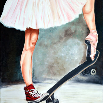 Painting titled "Skate_dance" by Jacques Maupas, Original Artwork, Oil Mounted on Wood Stretcher frame