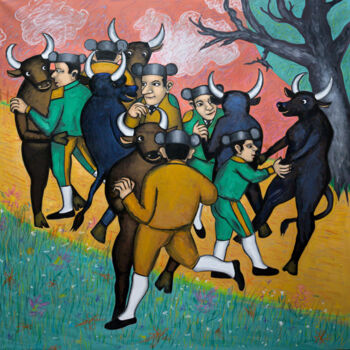 Картина под названием "joli danse" - Jacques Meou, Подлинное произведение искусства, Масло Установлен на Деревянная рама для…