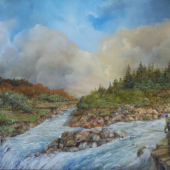 Painting titled "les deux rivières" by Jacques Moncho (Art d'antan), Original Artwork, Oil