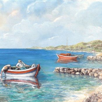 Pintura titulada "Barque de pêche à l…" por Jacques Moncho (Art d'antan), Obra de arte original, Oleo
