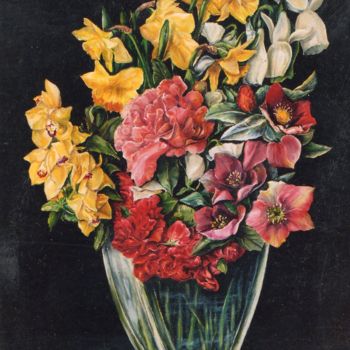 「Vase avec roses de…」というタイトルの絵画 Jacques Moncho (Art d'antan)によって, オリジナルのアートワーク, オイル