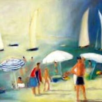 Pintura titulada "plage à Arcachon" por Jacques Oudot, Obra de arte original