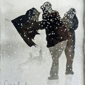 Dessin intitulée "Bourrasque de neige" par Jacques Peyrelevade, Œuvre d'art originale, Encre