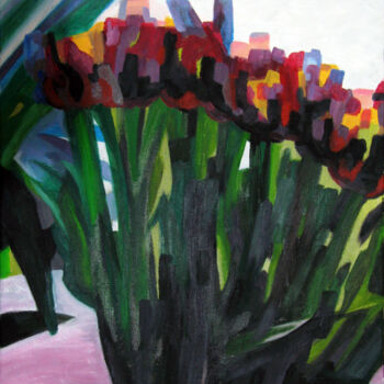 Painting titled "10-Tulipes-huile-su…" by Jacques Pichon (picjac), Original Artwork, Oil