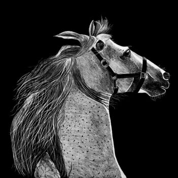 Εκτυπώσεις & Χαρακτικά με τίτλο "cheval fougueux" από Jacky Rouget, Αυθεντικά έργα τέχνης, Λιθογραφία