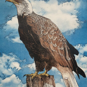 Printmaking titled "Aigle Royal" by Jacky Rouget, Original Artwork, Lithography