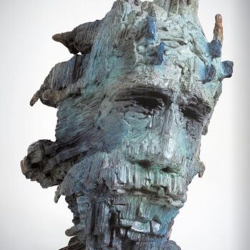 Skulptur mit dem Titel "Tête Blueu" von Jacques Soulard, Original-Kunstwerk, Bronze