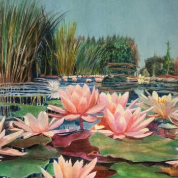 Pittura intitolato "Lotus sur fond natu…" da Jacques Tafforeau, Opera d'arte originale, Altro