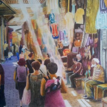 Schilderij getiteld "Shopping au souk." door Jacques Tafforeau, Origineel Kunstwerk, Anders