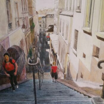 Painting titled "Rue DREVET partie d…" by Jacques Tafforeau, Original Artwork, Other