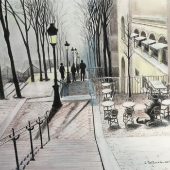 Peinture intitulée "La rue Foyatier et…" par Jacques Tafforeau, Œuvre d'art originale, Autre