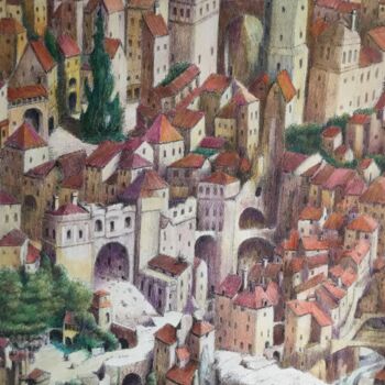 Painting titled "Le village puzzle." by Jacques Tafforeau, Original Artwork, Other