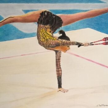 Peinture intitulée "La gymnaste aux mas…" par Jacques Tafforeau, Œuvre d'art originale, Autre