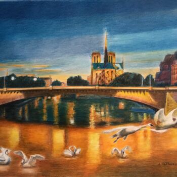 Painting titled "Les cygnes de la TO…" by Jacques Tafforeau, Original Artwork, Other