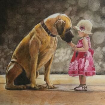 Painting titled "UNE PETITE CARESSE…" by Jacques Tafforeau, Original Artwork, Watercolor