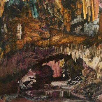 Painting titled "CAVERNE EN BORDURE…" by Jacques Tafforeau, Original Artwork, Watercolor