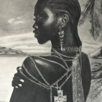 「BEAUTÉ AFRICAINE ll」というタイトルの絵画 Jacques Tafforeauによって, オリジナルのアートワーク, 水彩画