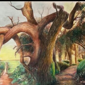 Painting titled "FANTAISIE ARBORICOL…" by Jacques Tafforeau, Original Artwork, Watercolor