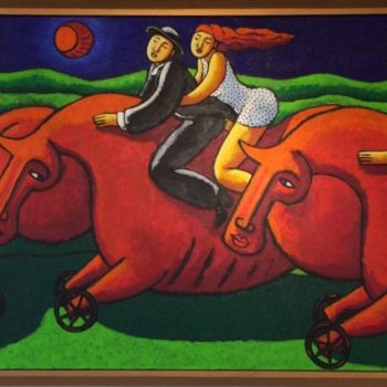 Pintura titulada "Riders Lane oil on…" por Jacques Tange, Obra de arte original, Oleo