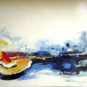Malerei mit dem Titel "bluor" von Jacques Troupel, Original-Kunstwerk, Öl Auf Holzplatte montiert
