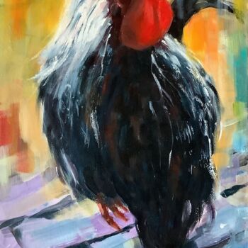 Painting titled "Le coq" by Jacques Vautier, Original Artwork, Acrylic Mounted on Wood Stretcher frame