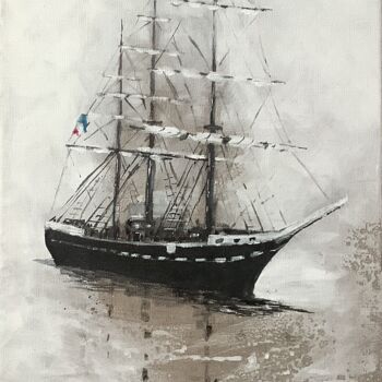 Painting titled "Le belem" by Jacques Vautier, Original Artwork, Acrylic Mounted on Wood Stretcher frame