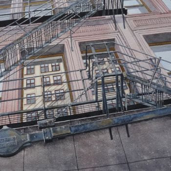제목이 "Fire escape Chicago"인 미술작품 Jacques Bouquet로, 원작, 수채화