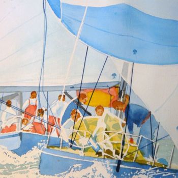 Peinture intitulée "Poursuite sous spi…" par Jacques Paulus, Œuvre d'art originale, Aquarelle