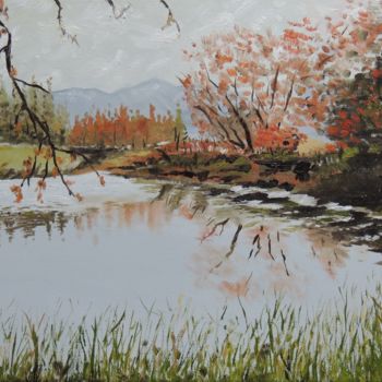 Peinture intitulée "Les étangs 2" par Jordan Ravy, Œuvre d'art originale, Huile