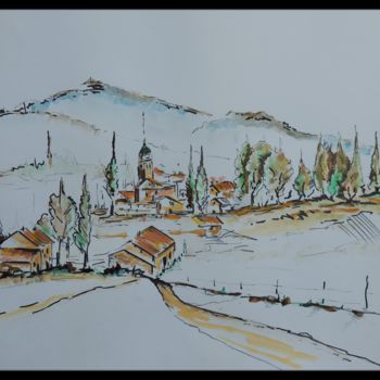 Painting titled "Village" by Jordan Ravy, Original Artwork, Gouache