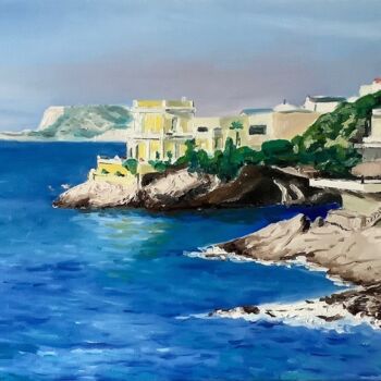 Painting titled "La Corniche - Marse…" by Jacques Lajoinie, Original Artwork, Oil Mounted on Wood Stretcher frame