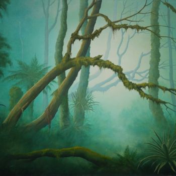 Painting titled "Forêt émeraude" by Jacques Place, Original Artwork, Acrylic