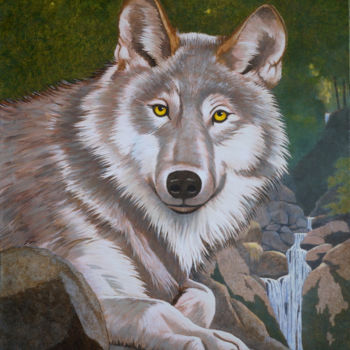 Painting titled "Loup" by Jacques Place, Original Artwork, Acrylic