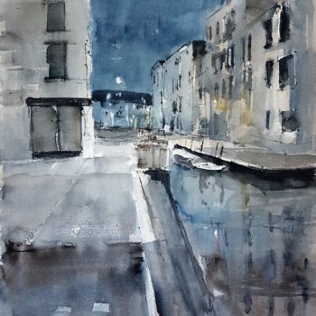 Painting titled "Venecia nocturno" by Jacques Villares, Original Artwork, Watercolor