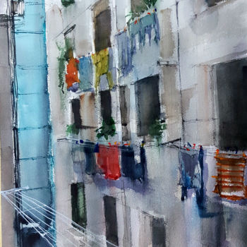 「Patio」というタイトルの絵画 Jacques Villaresによって, オリジナルのアートワーク, 水彩画